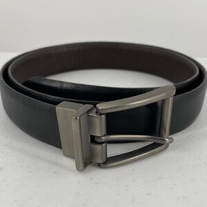 Leather Reversible Black Brown Brushed Silver Buckle Men’s Belt 40 Office Work